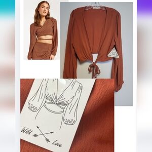 NWT Women's Rust Tie-Front Boho Crop Top XL
